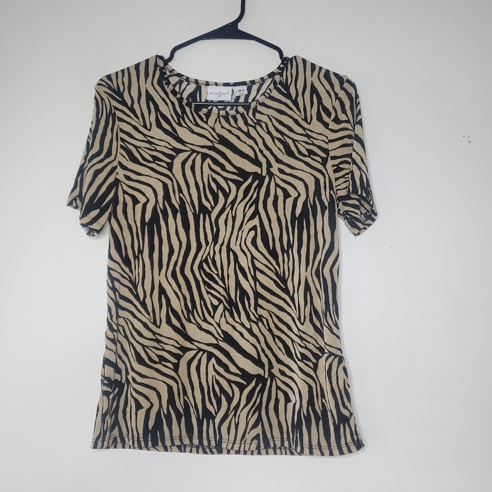 Jaclyn Smith Womens Top Size Small Animal Print Slinky Safari Chic Boho Glam Y2K